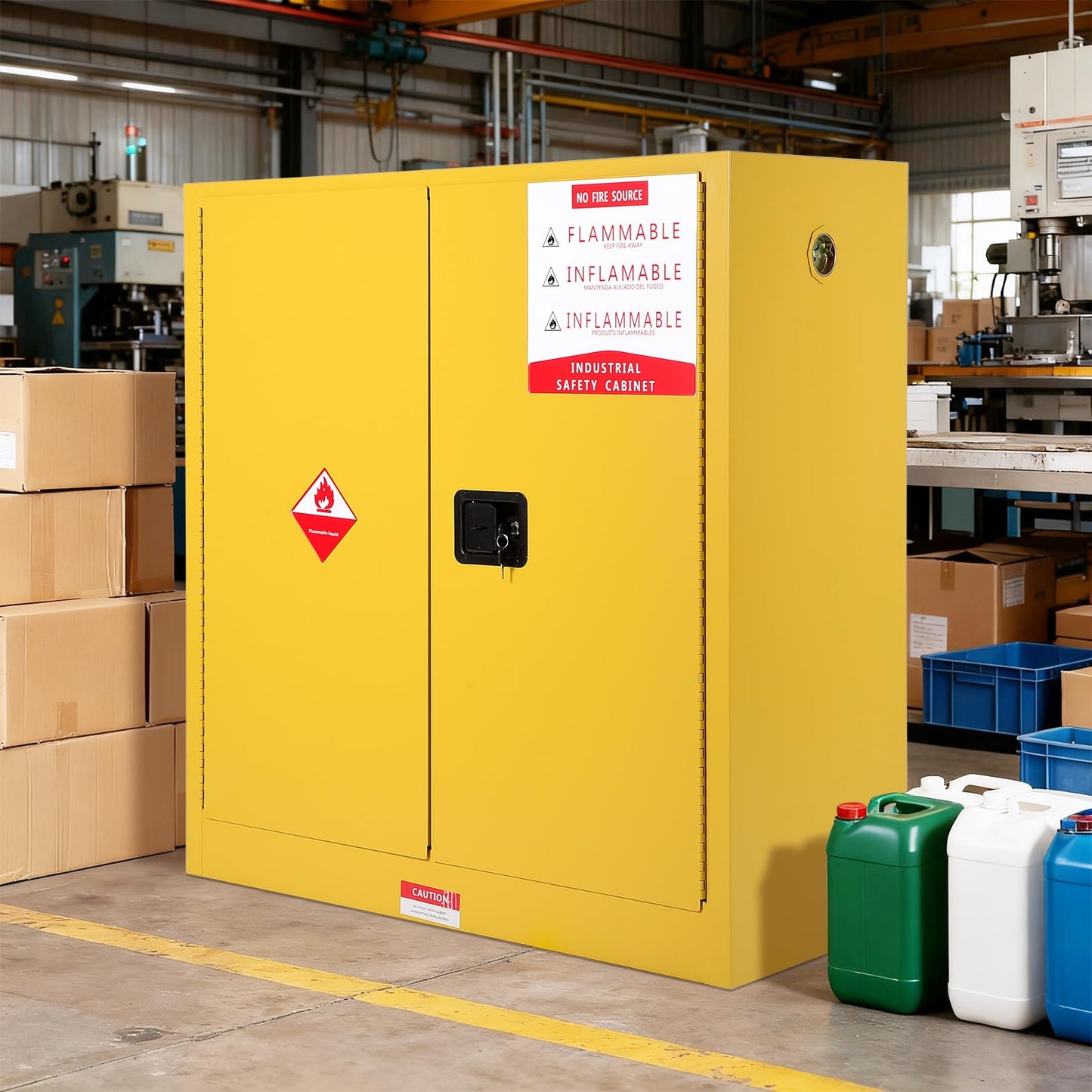 Hazardous Storage Flammable Cabinets, Fire Resistant Safety Cabinet for Flammable Liquids | Cold-Rolled Steel Construction w/Spill Containment Tray, Ventilation Holes & Grounding | Adjustable Shelf