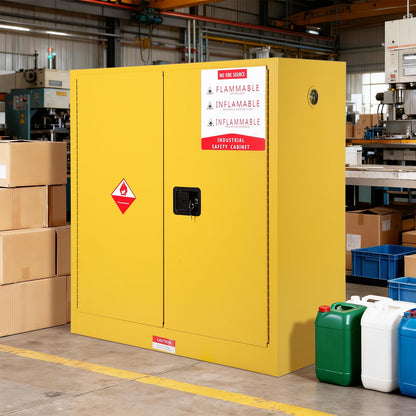 Hazardous Storage Flammable Cabinets, Fire Resistant Safety Cabinet for Flammable Liquids | Cold-Rolled Steel Construction w/Spill Containment Tray, Ventilation Holes & Grounding | Adjustable Shelf