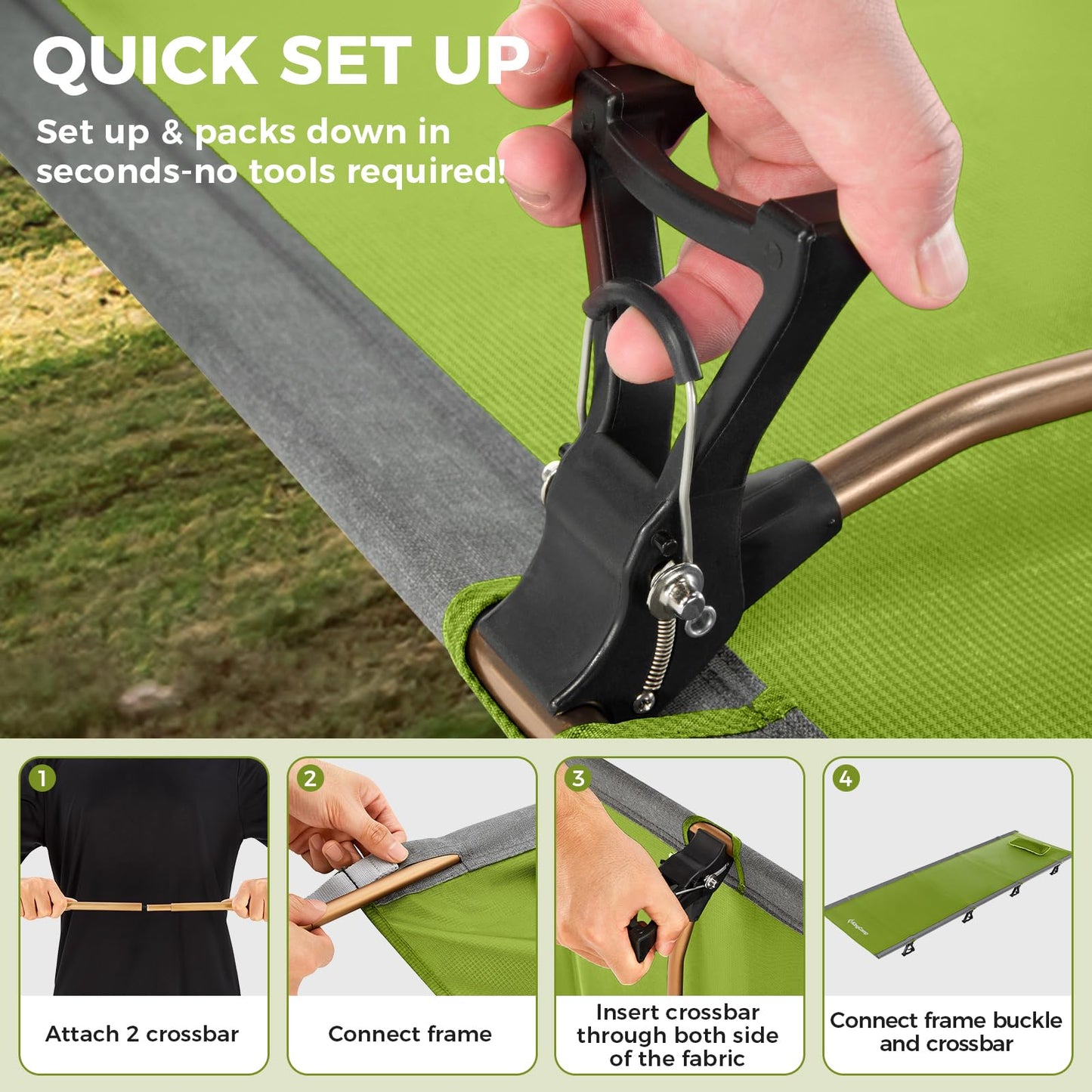 KingCamp Ultralight Camping Cot, Portable Folding Tent Camping Cot, 265 Lbs Heavy Duty Sleeping Cot with Pillow for Adults Outdoor Backpacking Travel Hiking, Green