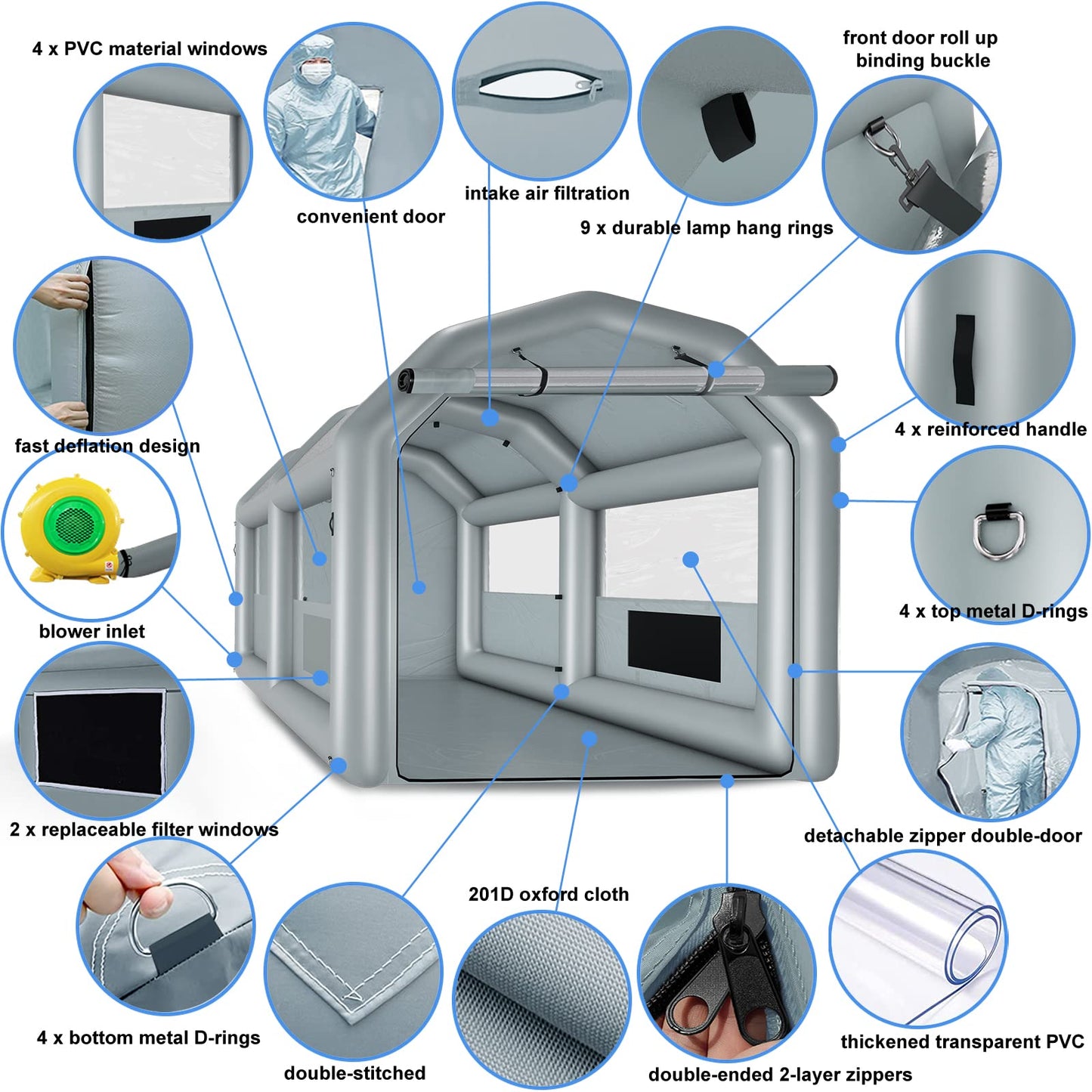 GZKYYLEGS Inflatable Paint Booth 13.5X8.5X8.5Ft with 750W Blower, Professional Portable Inflatable Spray Booth Tent for Motorcycles, Auto Parts, Furnitures or Other Items Painting and Drying