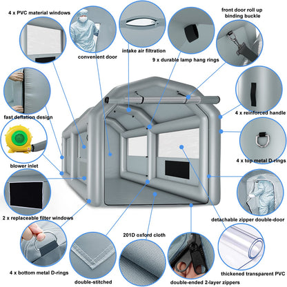 GZKYYLEGS Inflatable Paint Booth 13.5X8.5X8.5Ft with 750W Blower, Professional Portable Inflatable Spray Booth Tent for Motorcycles, Auto Parts, Furnitures or Other Items Painting and Drying
