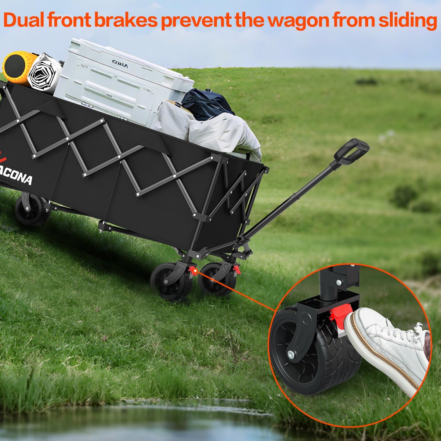 52.4" L Extra Large Collapsible Wagons Carts Foldable, 450lbs Heavy Duty Folding Beach Wagon with All-Terrain Big Wheels, Utility Wagon Cart for Groceries, Outdoor Camping, Shopping, Beach, Garden