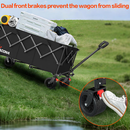 52.4" L Extra Large Collapsible Wagons Carts Foldable, 450lbs Heavy Duty Folding Beach Wagon with All-Terrain Big Wheels, Utility Wagon Cart for Groceries, Outdoor Camping, Shopping, Beach, Garden