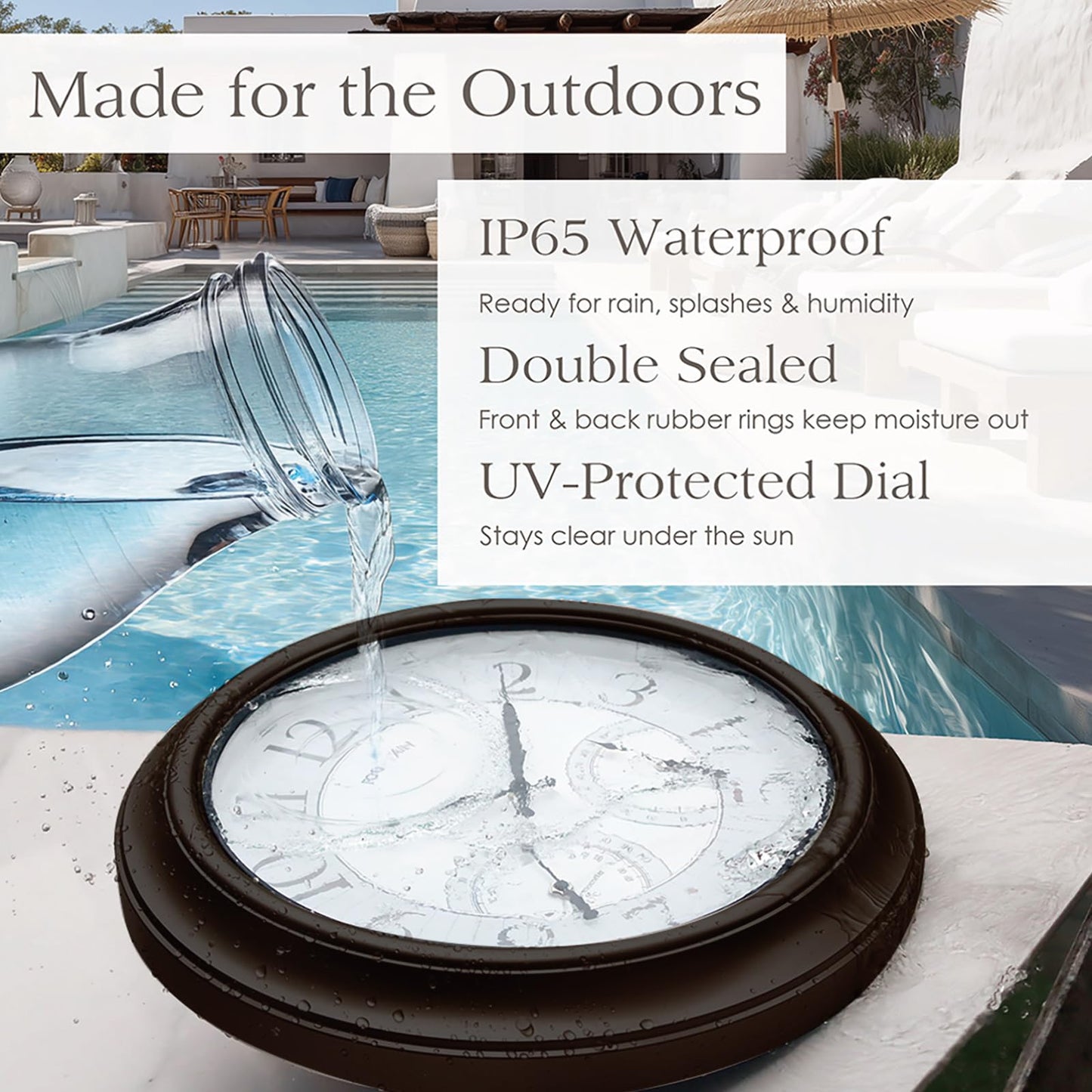 FOUNTAIN DESIGNS 24" Jameson in/Outdoor Lighted Clock, Self-Illuminated, Waterproof, 3 in 1 Weather Station (Thermometer & Hygrometer), Metal Clock, Oil Rubbed Bronze Finish(Night Light)