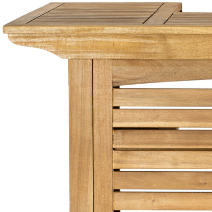 SAFAVIEH Outdoor - Monterey Natural Brown Acacia Wood Bar Table, Slatted Outdoor Bar Table with Storage Shelves, Patio Entertaining Station (PAT7011A)