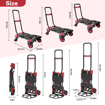 Garstc 2 in 1 Folding Hand Truck with Folding Basket,Heavy Duty Hand Truck Dolly 330lbs Capacity with Telescoping Handle,Portable Dolly Cart with Wheels and Bungee Cords for Moving