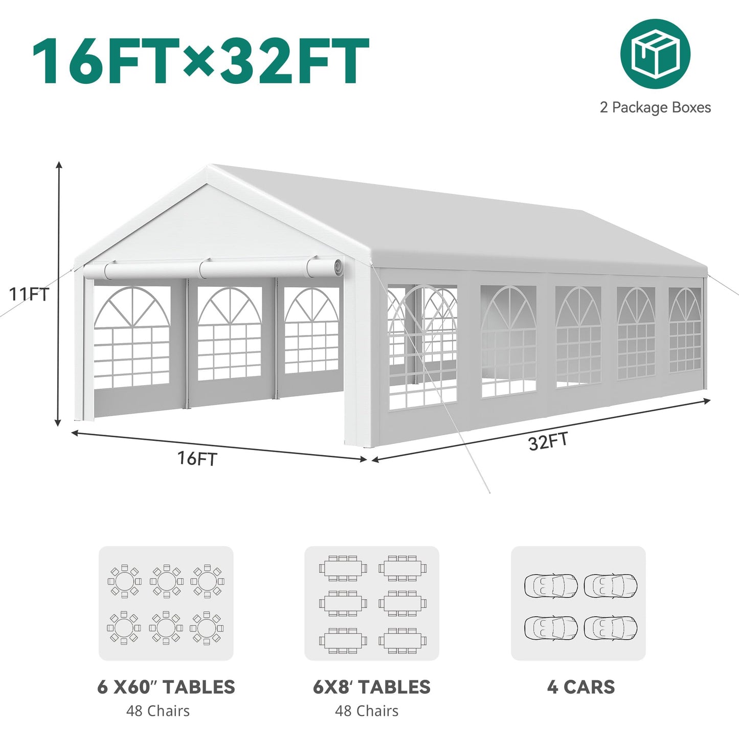 YITAHOME 16x32ft Party Tent Heavy Duty Outdoor Wedding Tent Canopy Event Shelters Upgraded Galvanized Steel Carport with Removable Sidewall Windows for Outdoor Weddings, BBQ and Parties, White