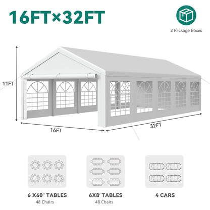 YITAHOME 16x32ft Party Tent Heavy Duty Outdoor Wedding Tent Canopy Event Shelters Upgraded Galvanized Steel Carport with Removable Sidewall Windows for Outdoor Weddings, BBQ and Parties, White