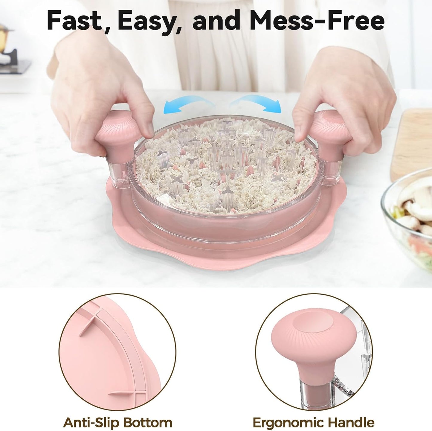 Ukeetap 10" Pro Chicken Shredder Tool - BPA-Free, Ergonomic Design, Large Size, Pink