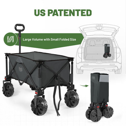 Timber Ridge Collapsible Wagon Utility Folding Cart Heavy Duty All Terrain Wheels for Outdoor Shopping Camping Garden Sports with Side Bag and Cup Holders, Grey