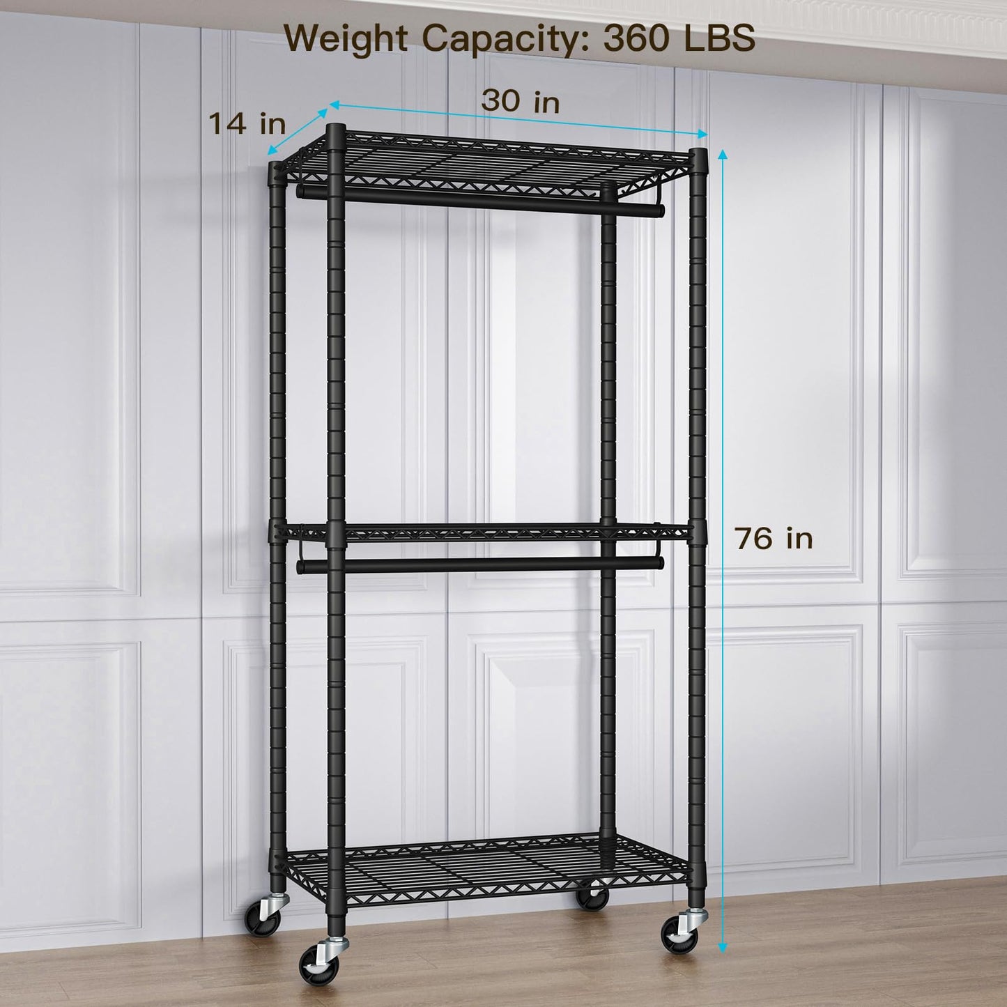 FUTASSI P1 and P1 Medium Black Clothes Rack Bundle, Rolling Closet Rack with Wheels, Metal Garment Rack for Hanging Clothes, Clothing Storage Wardrobe