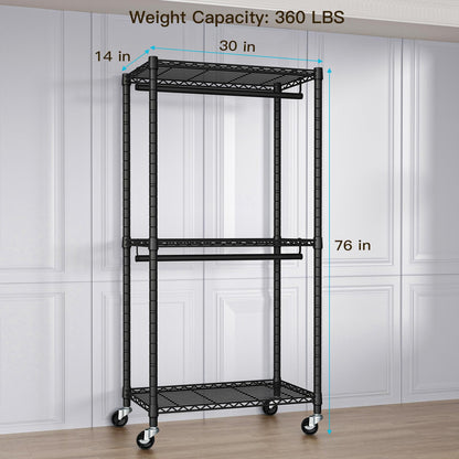 FUTASSI P1 and P1 Medium Black Clothes Rack Bundle, Rolling Closet Rack with Wheels, Metal Garment Rack for Hanging Clothes, Clothing Storage Wardrobe