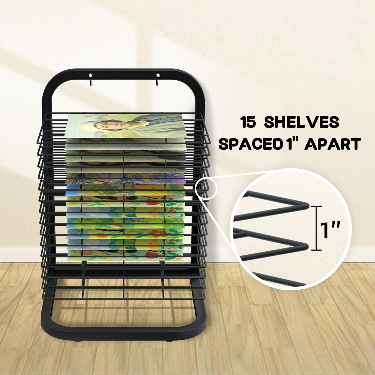 INNOVART 15 Shelves Art Drying Rack for Classroom Club Painting Crafts, Metal Desktop Drying Rack for Art, Black Painting Drying & Artwork Storage Racks for Home, Classroom, Studio, Craft Room