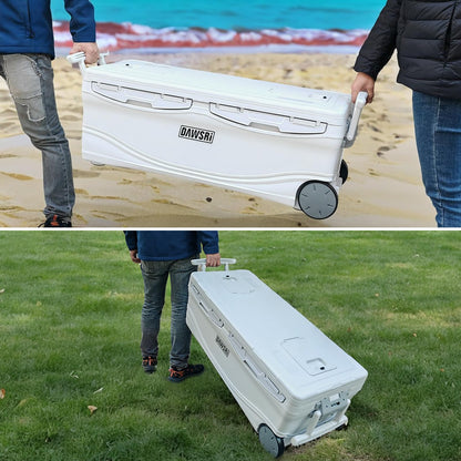 DAWSRi Icehouse Series Hard Cooler with Wheels Ice Retention Durable Insulated Portable Ice Chest Box Easy to Transport for Camping,Fishing,Boat,Travel,Tailgates,Picnics,Beach,Barbecue 42QT