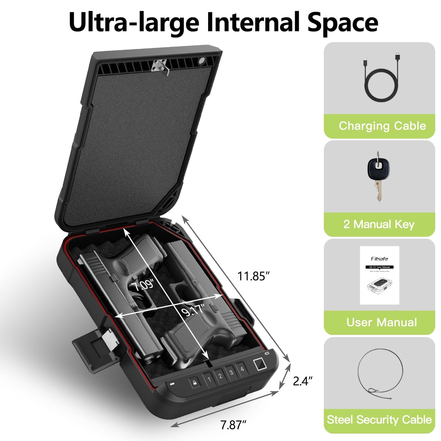FITSAFE Biometric Handgun Safe - Secure Waterproof Car Small Pistol Case with Fingerprint Lock & Backlit Keypad, TSA Approved Portable Travel Gun Safe, Anti-Theft Compact Design for Home & Outdoor Use