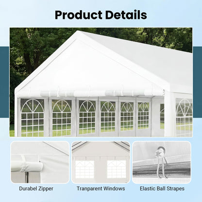 SAILARY Party Tent 20x40Ft Outdoor Canopy Gazebo Heavy Duty Large Event Shelter Carport White for Wedding Parties BBQ