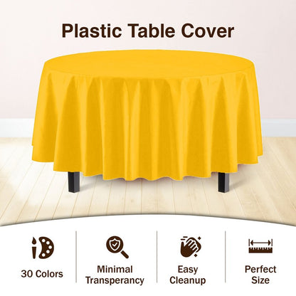 12-Pack Premium Plastic Tablecloth 84in. Round Table Cover - Yellow