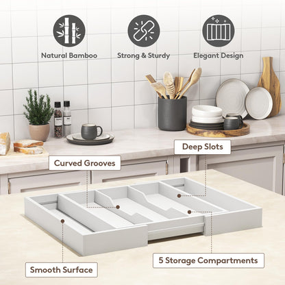 Lifewit Utensil Organizer for Kitchen Drawer, Expandable 13 to 22.4 Inches Wide, Adjustable Cooking Silverware Tray, Bamboo Cutlery Flatware Holder, Spatula Tools and Gadgets Storage Divider, Natural