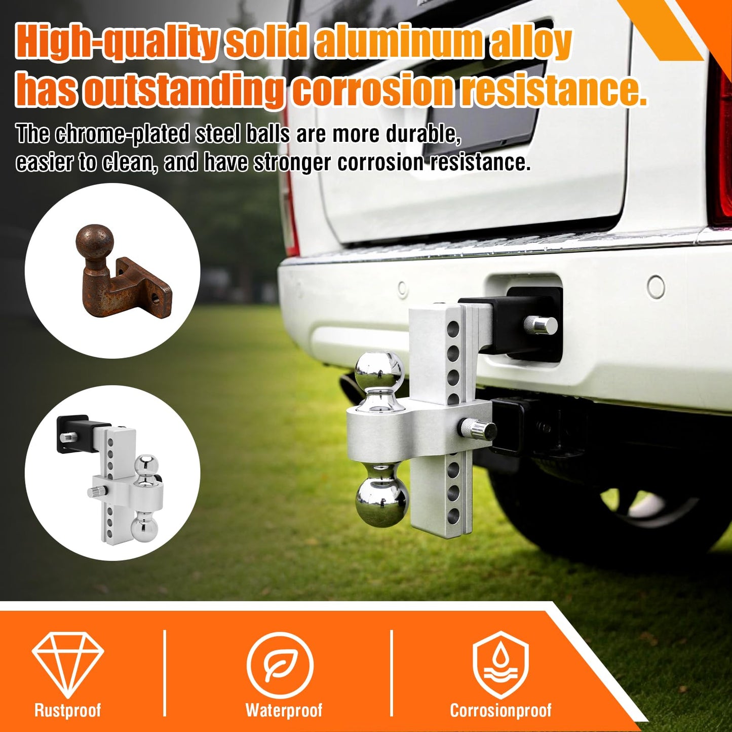 Chaoos Drop Hitch 2.5 Inch Receiver, Adjustable 8 Inch Trailer Hitch Ball Mount,12000LBS GTW(2" & 2-5/16") Chrome Plated Steels Balls, Aluminum 2.5 Hitch Receiver Tow Hitches, 2 Anti-Theft Pins Locks