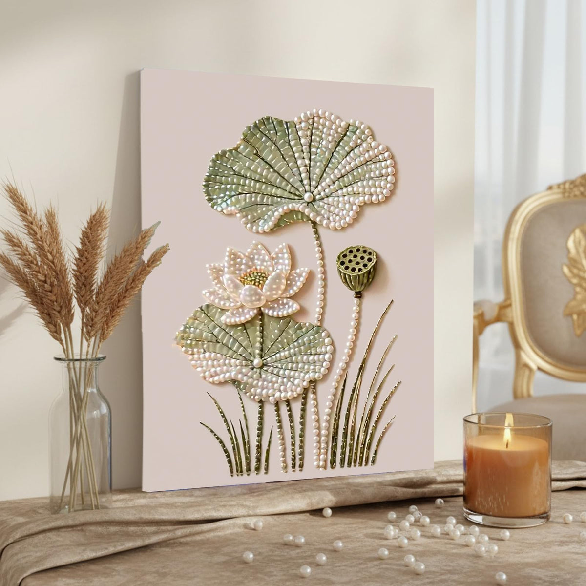 DIY Diamond Pearl Painting Kit for Adults, Flower 3D Pearl Painting Craft with Wooden Frame 40x50cm, Beginner Friendly Home Wall Decor Art, Gift for Women Men Housewarming (Lotus)