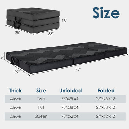 INGEROOM Foldable Mattress Queen - Memory Foam 6 inch Trifold Mattress for Camping, with Portable Handle, Non-Slip Folding Floor Bed Sofa for Guest Travel Yoga, Washable Breathable Cover