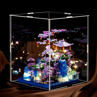Peach Blossom Pond Japanese Architecture Building Blocks Set for Adults and Kids with Acrylic Display Cover Micro Mini Bricks Cherry Blossom Tree House Building Kit 2500+PCS