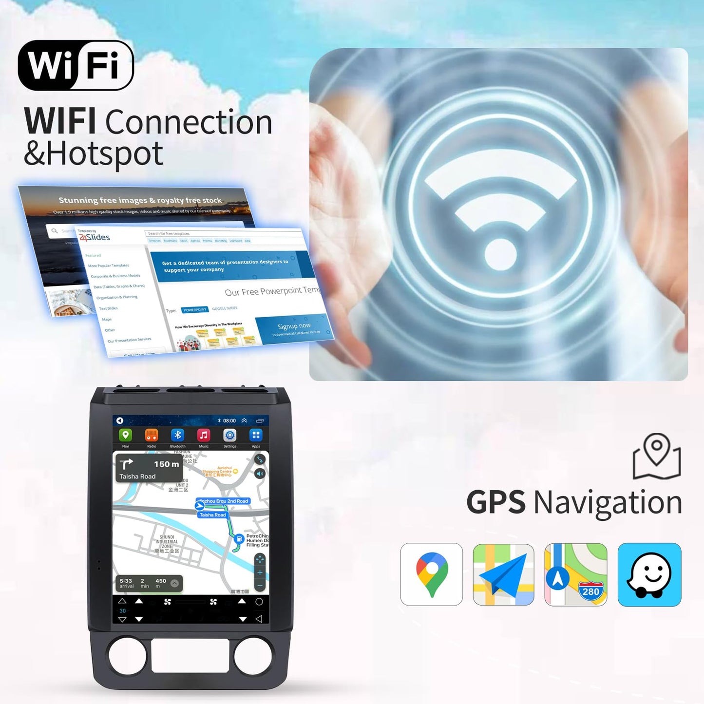 Car Radio for Ford F150 2015 2016 2017 2018 2019 2020 Upgrade Stereo Radio Replacement with CarPlay 12.1 inch Touch Screen Android Auto Bluetooth GPS WiFi Backup Camera 8Core