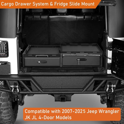Hooke Road JK JL Trunk Cargo Storage Drawer System & Fridge Slide Mount & Cooking Platform for 2007-2026 Jeep Wrangler JK JL Unlimited 4-Door