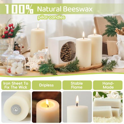 Beeswax Pillar Candles,86 Hours Long Burning Pure Off-White Beeswax Candles,Unscented Bees Wax Candles for Home,Prayer,Dripless Smokeless Organic 100% Beeswax Candles Bulk 2x4in-2pack