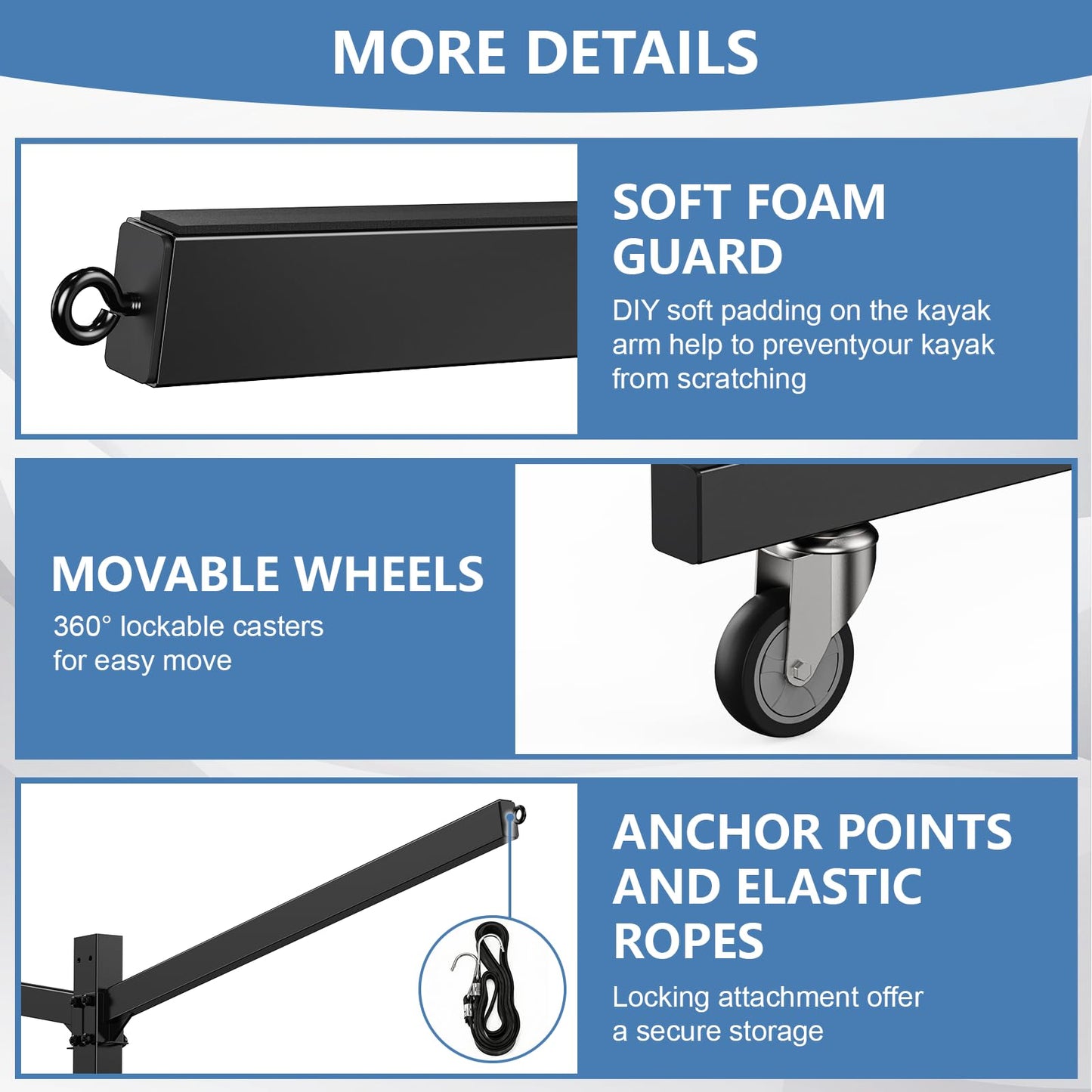 LXVOOEE Kayak Storage Rack, Heavy Duty Freestanding Kayak Rack for Garage and Outdoor Storage, Kayak Stand Adjustable for Kayak, Canoe, Surfboard and Paddle Board (4-Kayak)