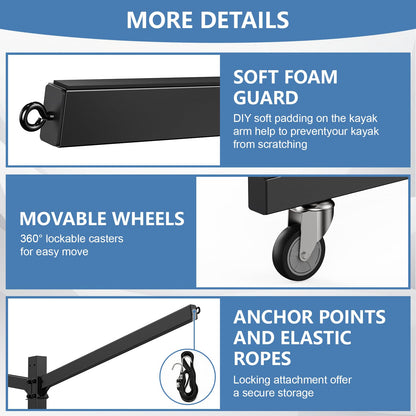 LXVOOEE Kayak Storage Rack, Heavy Duty Freestanding Kayak Rack for Garage and Outdoor Storage, Kayak Stand Adjustable for Kayak, Canoe, Surfboard and Paddle Board (4-Kayak)
