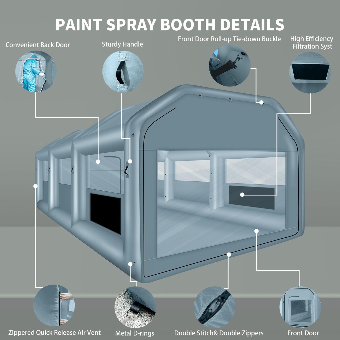 GONFLABLE 26 * 14.5 * 9.5FT Inflatable Spray Booth, Airbrush Paint Booth Blow up Tents for Camping Auto Car Parking Workstation Club
