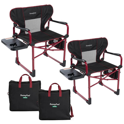 SUNNYFEEL Camping Directors Chair Set of 2 Aluminum Oversized Portable Folding Chair with Side Pocket and Adjustable Side Table for Beach, Fishing, Trip, Picnic, Lawn, Outdoor Foldable Camp Chairs