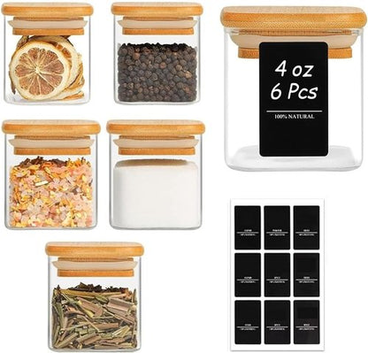 ComSaf Spice Jars - 4 oz Glass Seasoning Containers with Labels | 6-Pack Square Spice Set