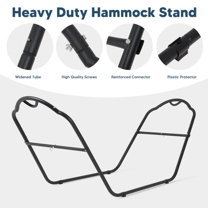 SUNCREAT Universal Steel Hammock Stand Only, Heavy Duty Hammock Stand, Fits 2 Person Hammock 9 to 14 Feet Long, 475-Pound Capacity, Patent Pending, Black