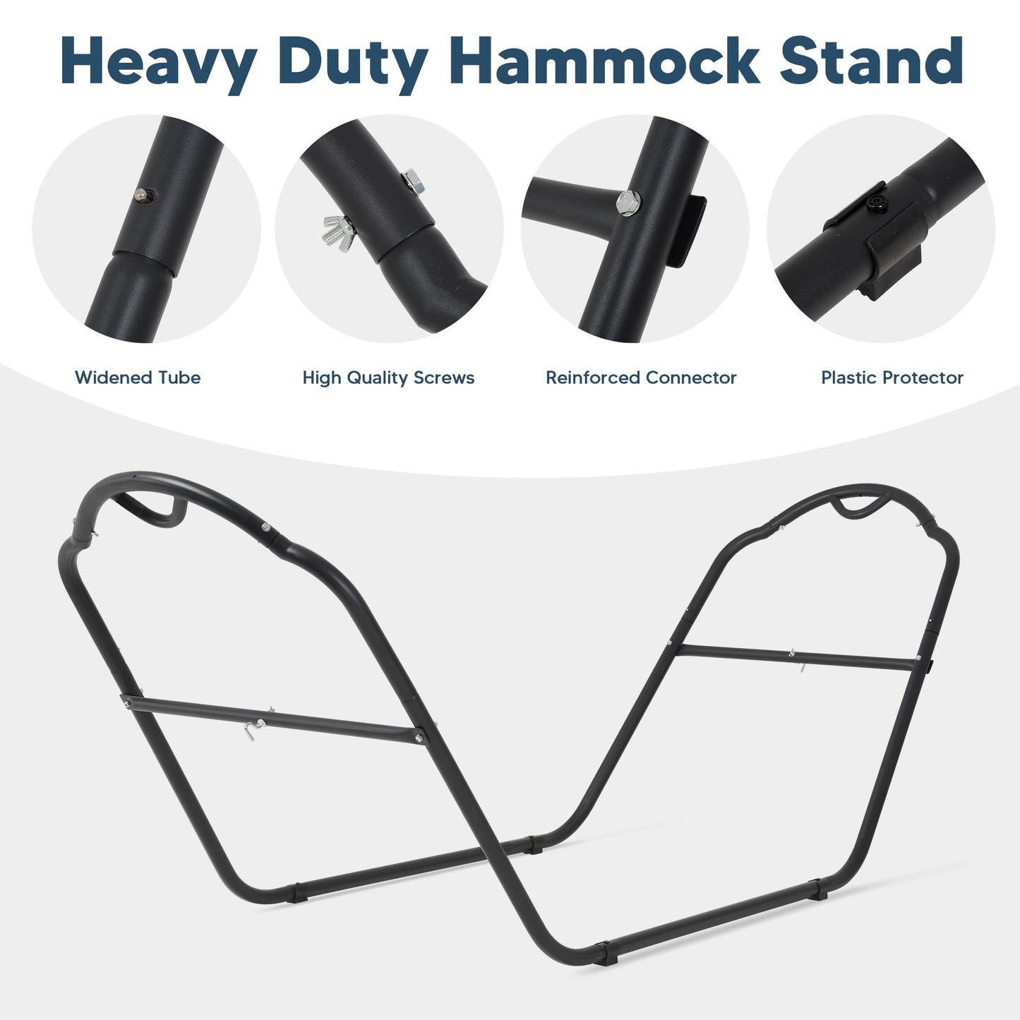 SUNCREAT Universal Steel Hammock Stand Only, Heavy Duty Hammock Stand, Fits 2 Person Hammock 9 to 14 Feet Long, 475-Pound Capacity, Patent Pending, Black