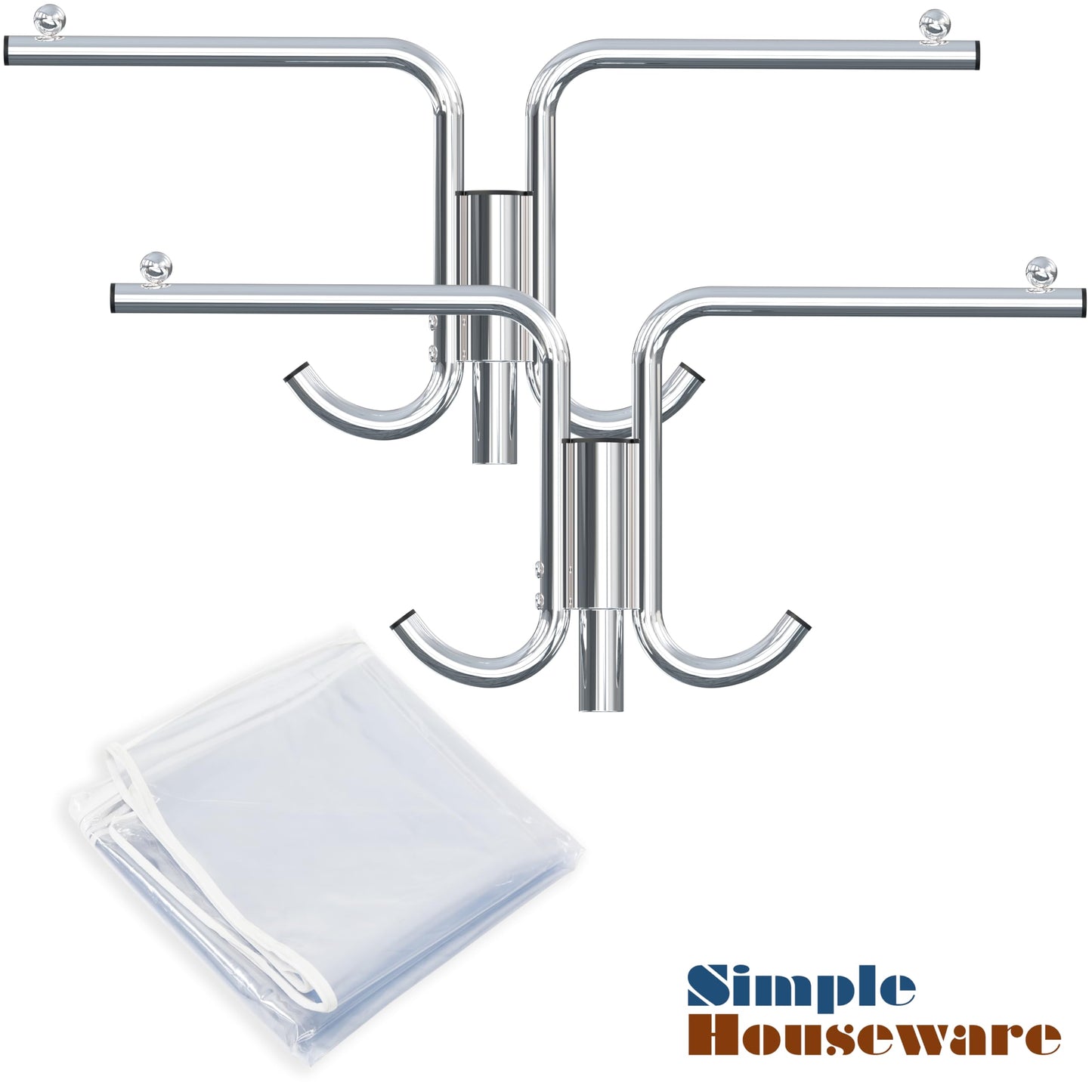 Simple Houseware Industrial Grade Z-Base Garment Rack, 500lb Load with 62" Extra Long bar w/Clear Cover and Tube Bracket