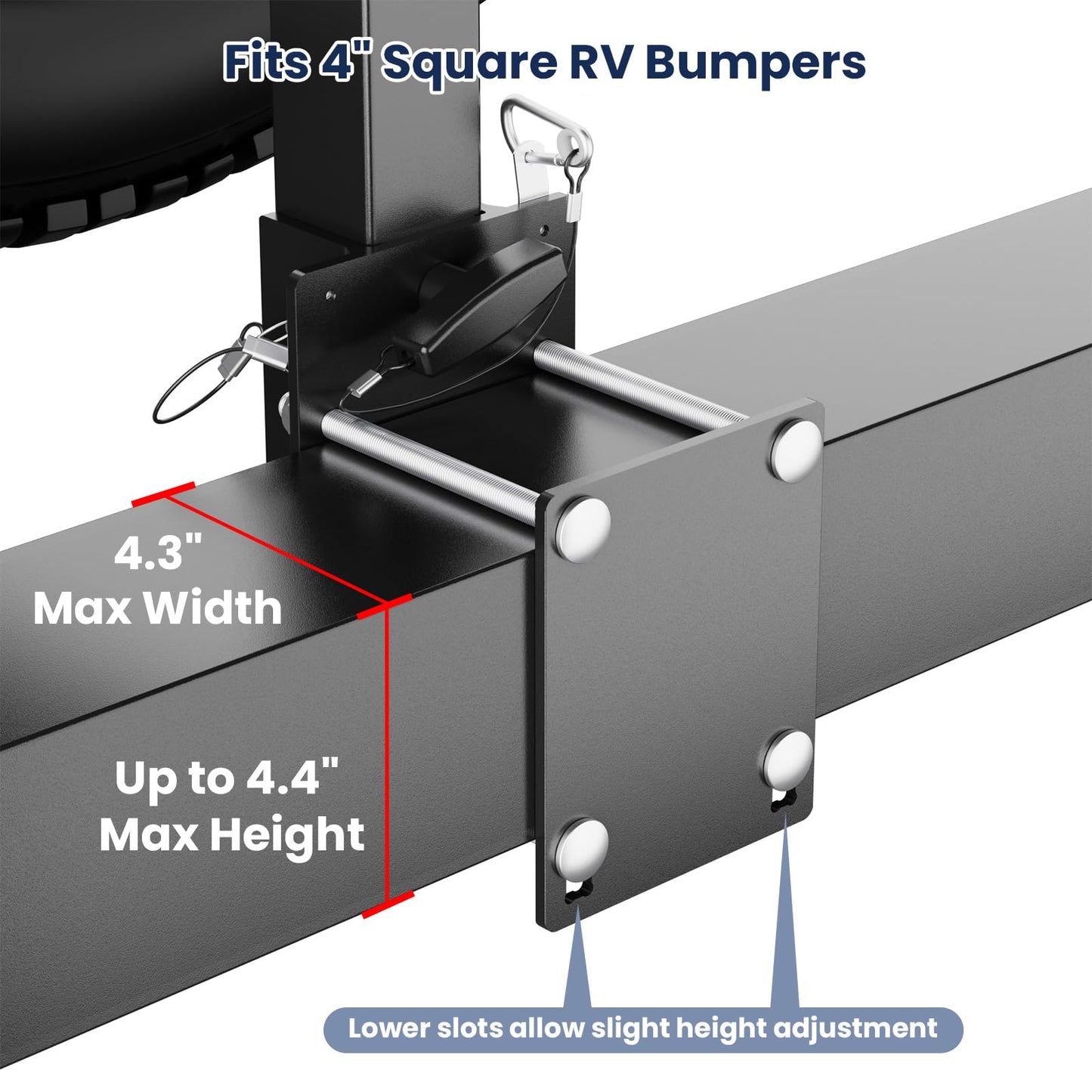 Safoner Heavy-Duty Tilt-Forward RV Spare Tire Carrier for 4" Rear Square Bumpers, Weld-Free Aluminum Trailer Spare Tire Mount, 22" High-Clearance Design Reduces Scraping, Camper Essentials Accessories