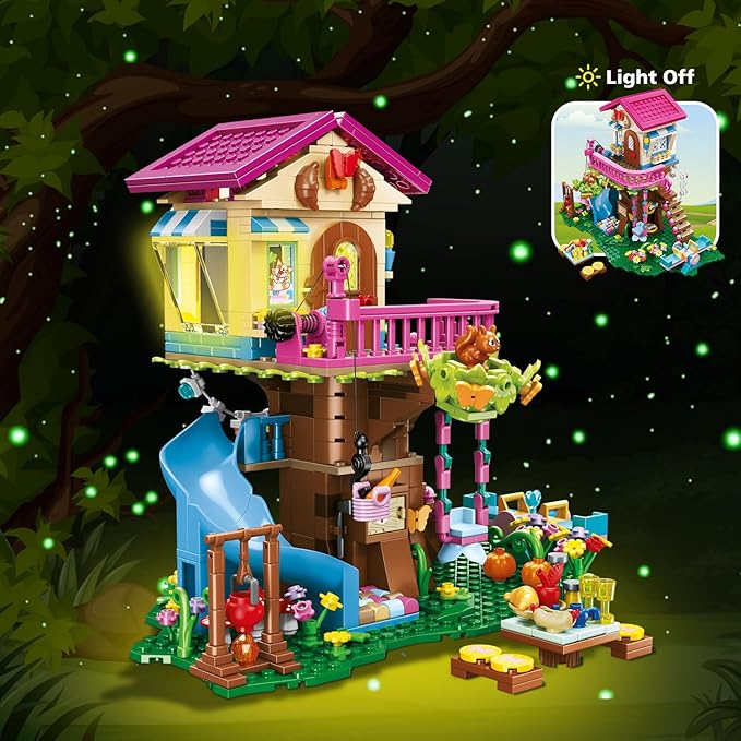 HOGOKIDS Tree House Building Set with LED Light - 622pcs Treehouse Building Blocks Toys Forest Up House Toys with Slide Birthday Easter Gifts for Kids Girls Boys Age 8 9 10 11 12+