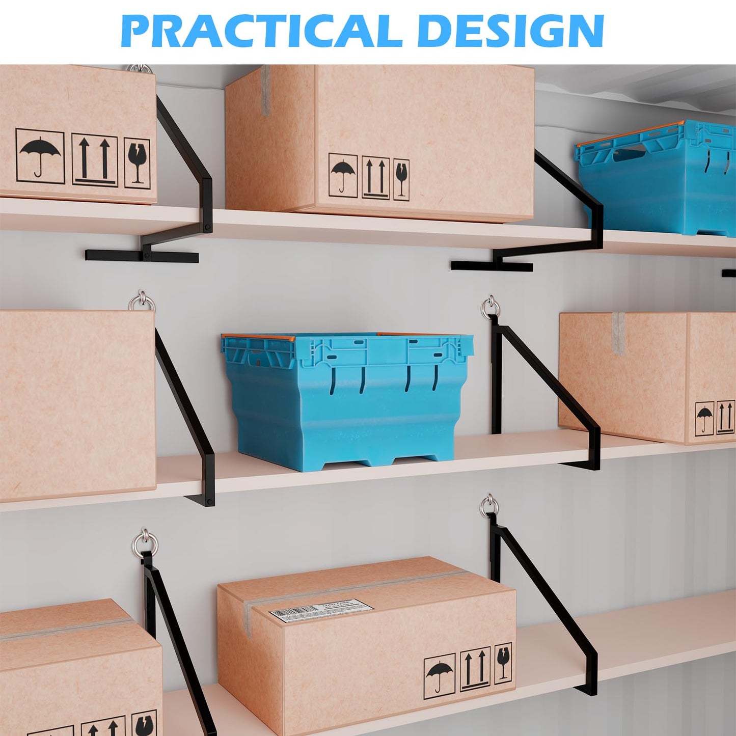 ZUIWAN Heavy Duty Shipping Container Shelving Bracket Kit (4-Pack) - 1-Tier Hanging Shelving Rack (19" D x 16" H), Universal Cargo Container Brackets