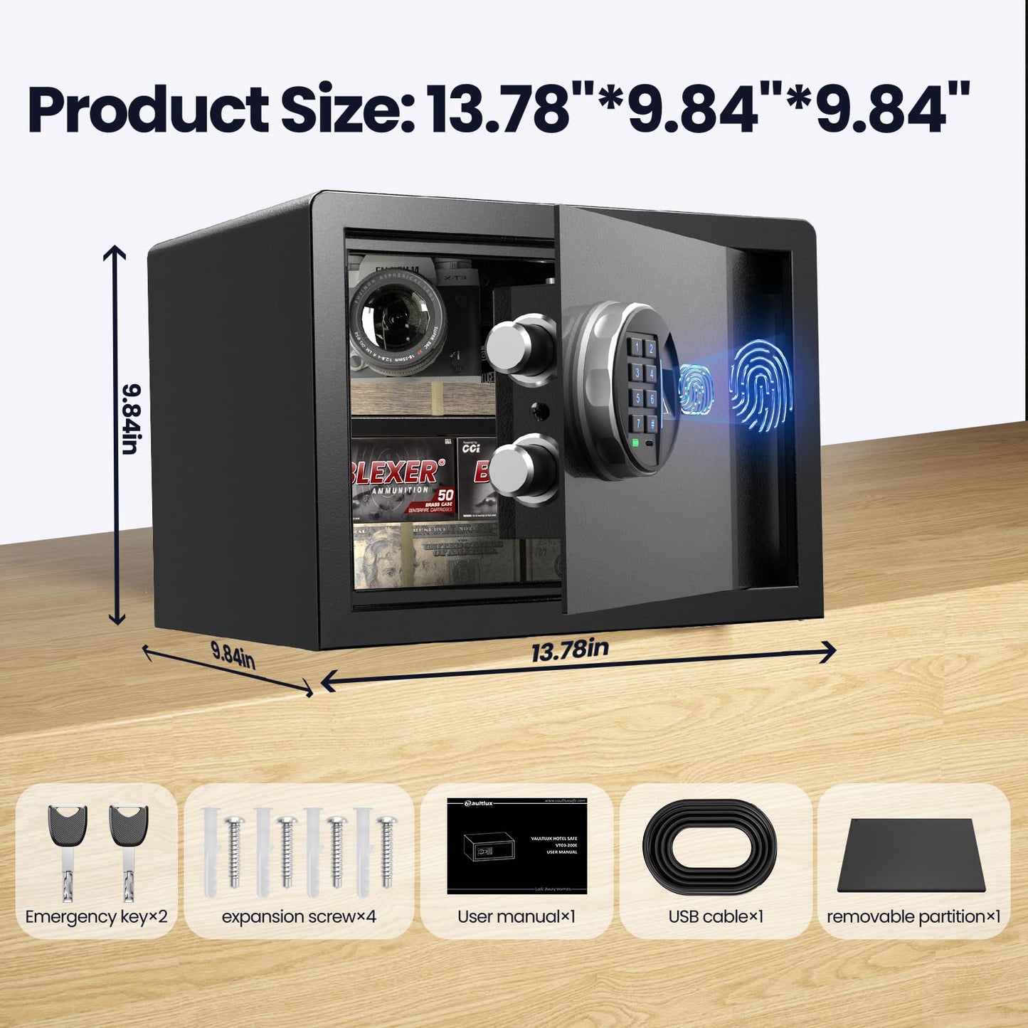 Grimtron 𝟐𝟎 𝐋𝐁 Smart Biometric Safe with Fingerprint Lock, Silent Mode, Backlit Keypad and LED Light, Small Caja Fuerte 𝐆𝐢𝐟𝐭𝐬 𝐟𝐨𝐫 𝐅𝐚𝐭𝐡𝐞𝐫'𝐬 𝐃𝐚𝐲(9.84"H x 9.84"D x 13.78"W)