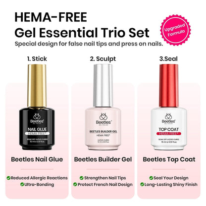 Beetles Gel Nail Extension Kit Almond Shape, Easy 9 in 1 Glue Uv Led Set Etch X Nail Tips Short Almond Half Matte Tips, Gift for Women & Girls, 504 pcs