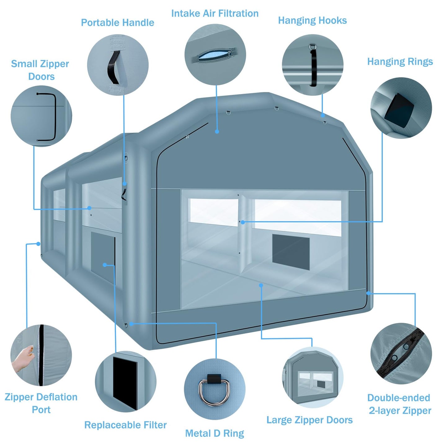 XHYCPY Inflatable Paint Booth 20 x 13.5 x 9.7ft Portable Inflatable Spray Booth Tent with 1100W Blower for DIY Spray Car Parts Painting
