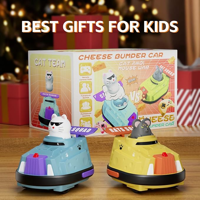 2 Pack Remote Control Car RC Ejecting Bumper Car for Kids Cat and Rat War Cheese Bumper Car Car Toys for Ages 5-7 Christmas Birthday Gifts Toys for 3 4 5 6+ Year Old Boys Girls