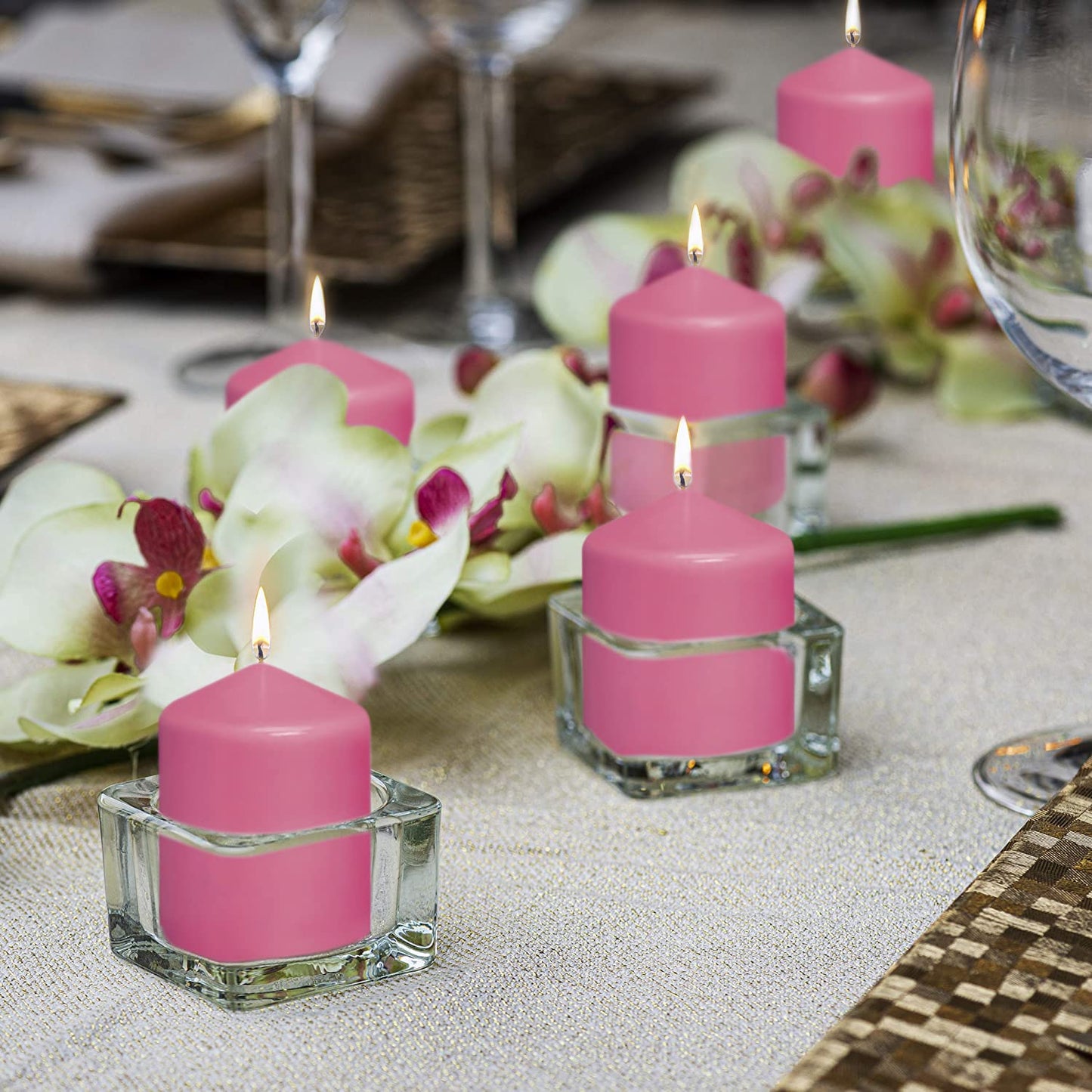 BOLSIUS 10 Pink Pillar Candles - 2.25 x 3.25 Inches - Premium European Quality - Individually Wrapped - 17 Hour Burn Time - Dripless Smokeless Unscented Dinner, Wedding, Party, & Restaurant Candles