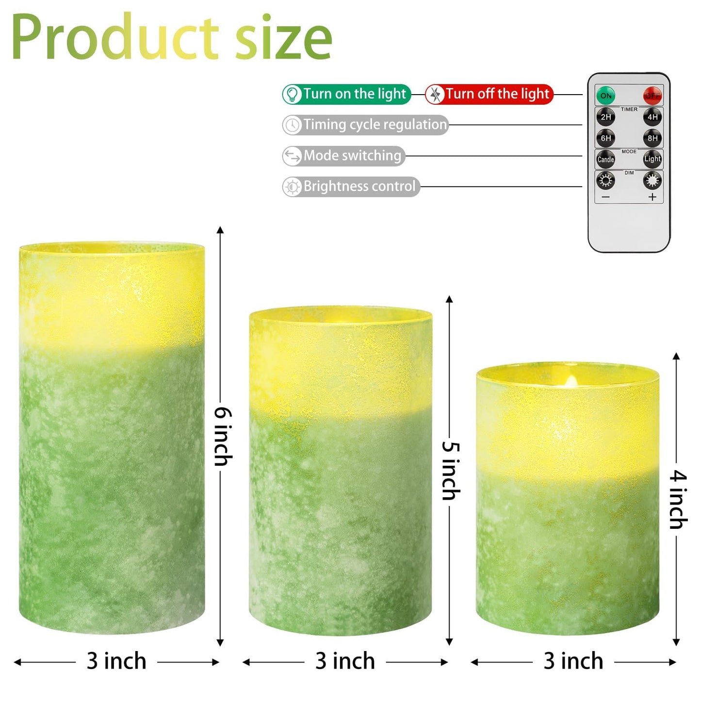 COVEGE Green Battery Operated Candles with Remote and Timer, Real Wax Flickering Flameless Candles, Glass LED Pillar Candles for Party Wedding Halloween Christmas Decoration