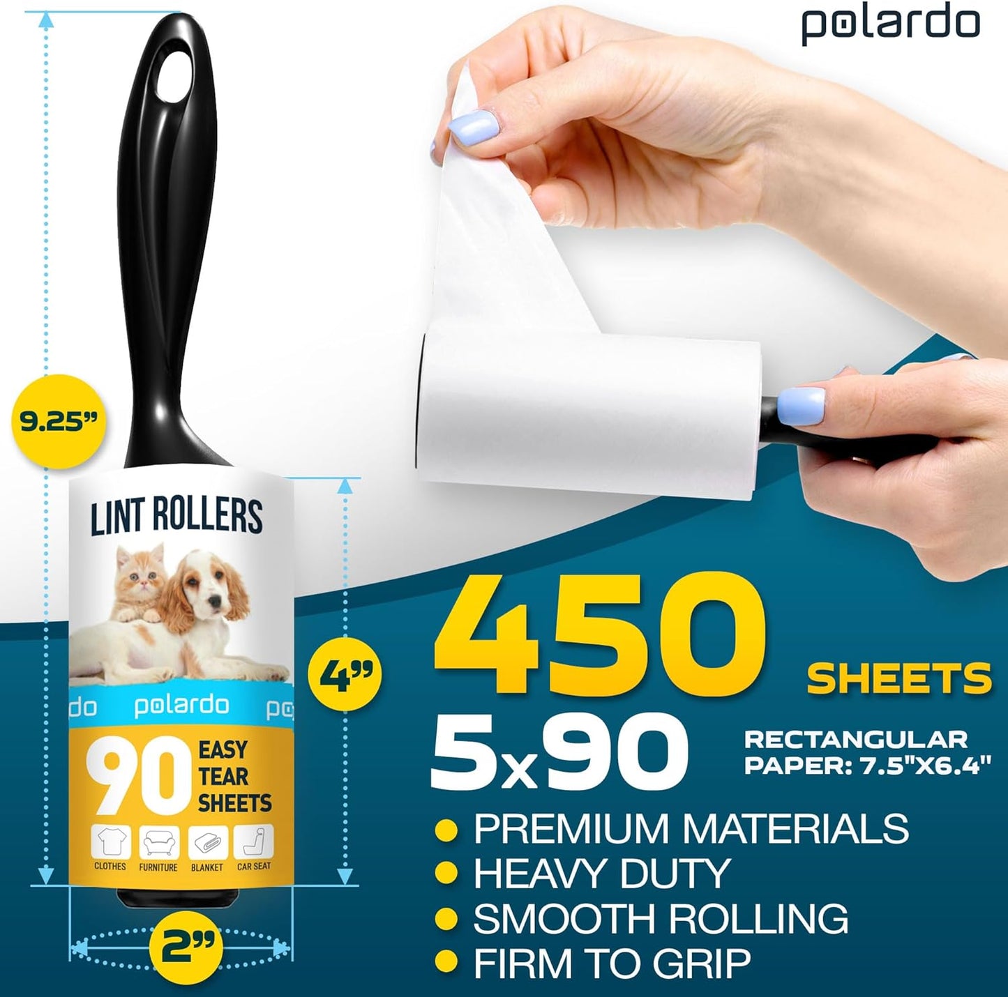Skiennix Lint Rollers - Effective Pet Hair Remover for Couch, Clothes & Furniture | 5 Large Sticky Rollers