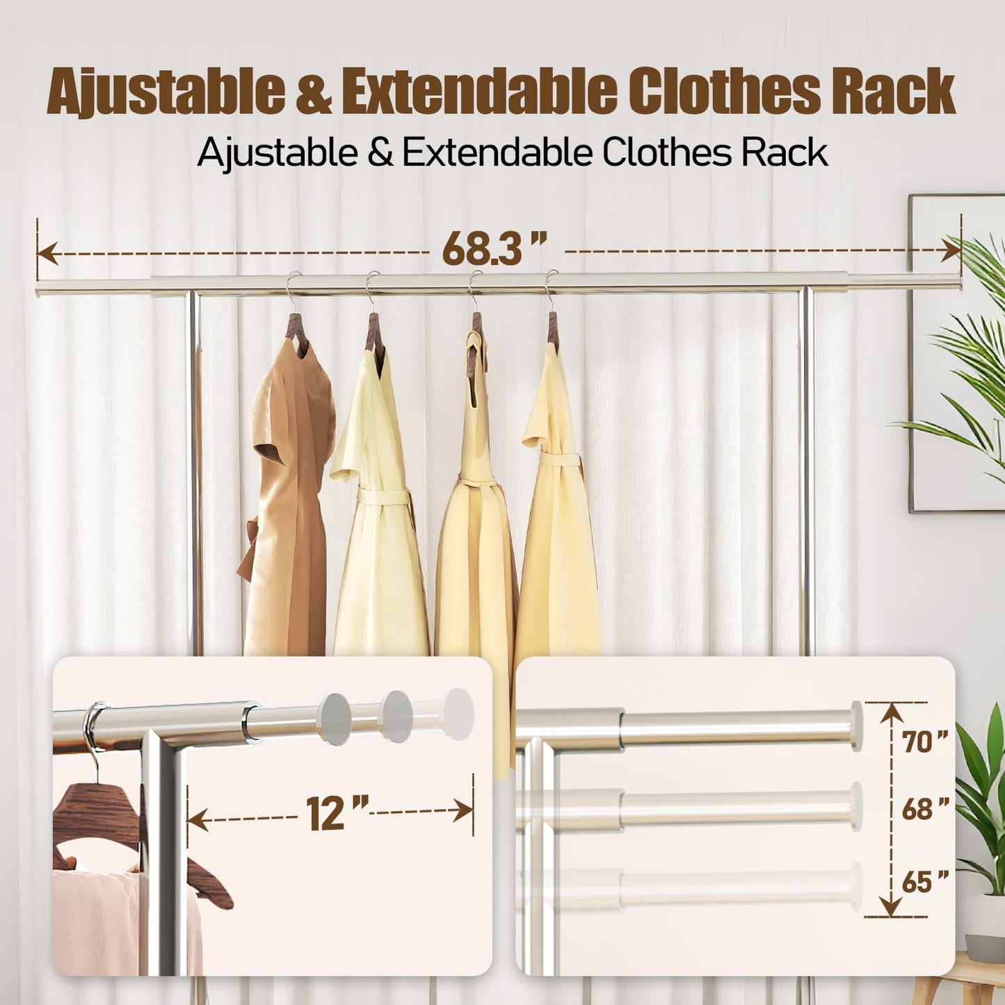 Okmeilnk Heavy Duty Clothes Rack Load 500 LBS,Clothes Clothing Racks for Hanging Clothes with Lockable Wheels & Stable Shelves, Rolling Garment Wardrobe Portable Closet Rack,Sliver
