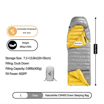 Naturehike Ultralight Down Cold Weather Sleeping Bag, 650FP Compact Sleeping Bag 3-4 Season for Adults & Kids, Backpacking, Camping, Hiking, Traveling with Compression Sack (Grey, Large)
