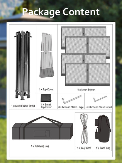 Garveelife 11x11 Pop Up Gazebo Tent with Mosquito Netting, Outdoor Canopy Shelter Easy Setup, Water & UV Resistant - Khaki